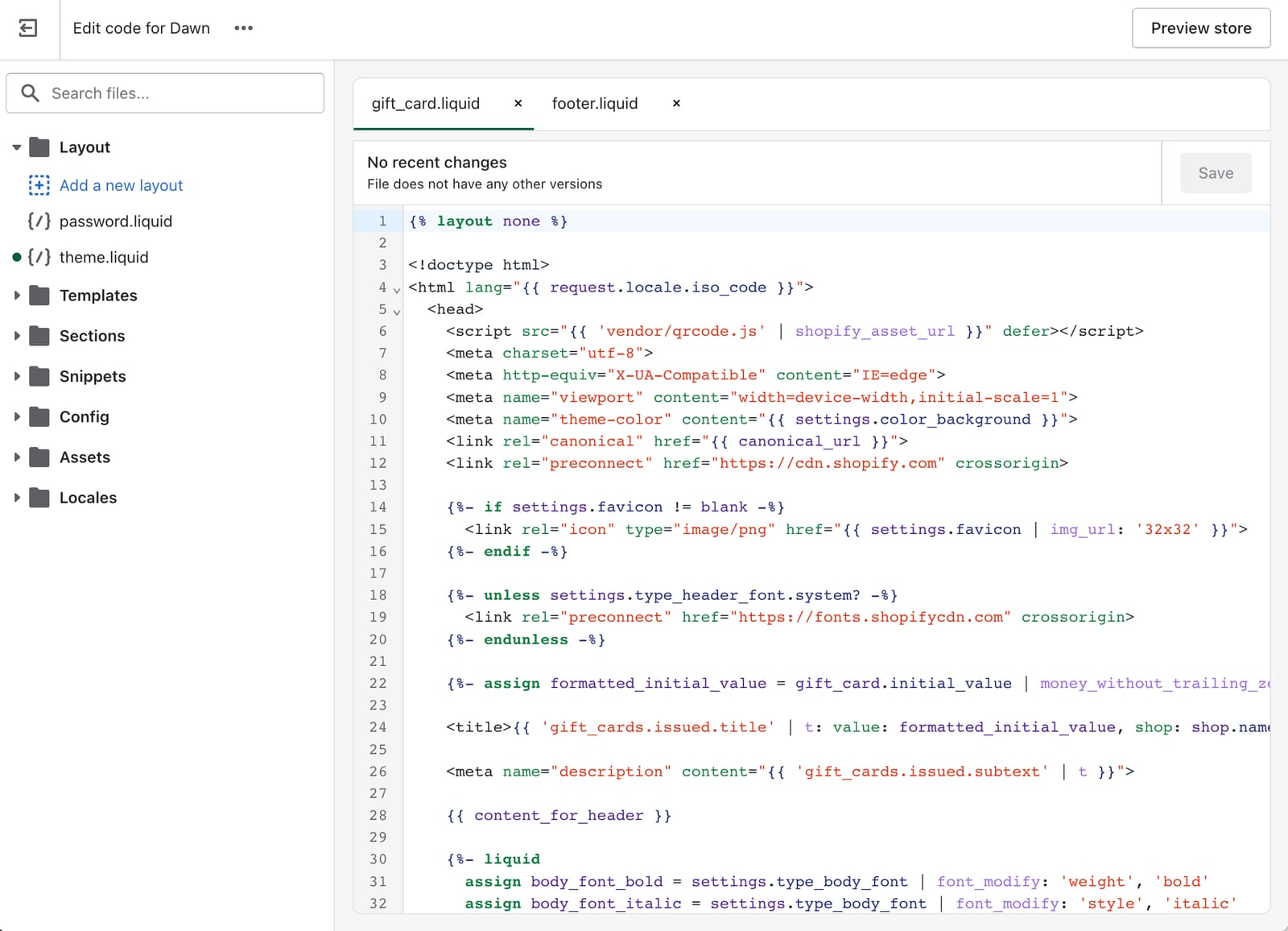 Shopify theme code editor
